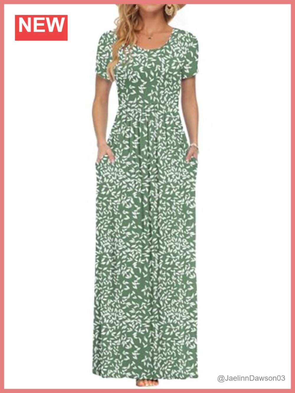 Short Sleeve Maxi Dress Casual Loose Jersey Crew Neck Side Pockets